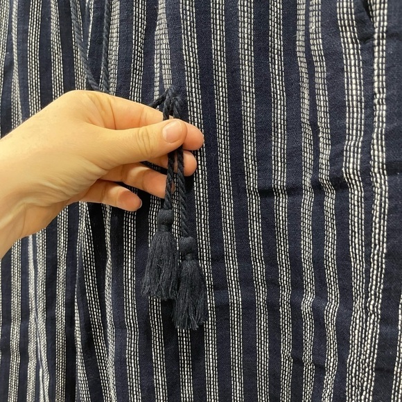 Banana Republic Wide Leg Crop Pants Navy Stripe Linen Size Drawstring Tassel S - Picture 4 of 7